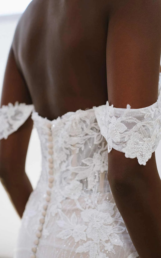 Off-the-shoulder Floral Lace Wedding Dress | Philly Bridal